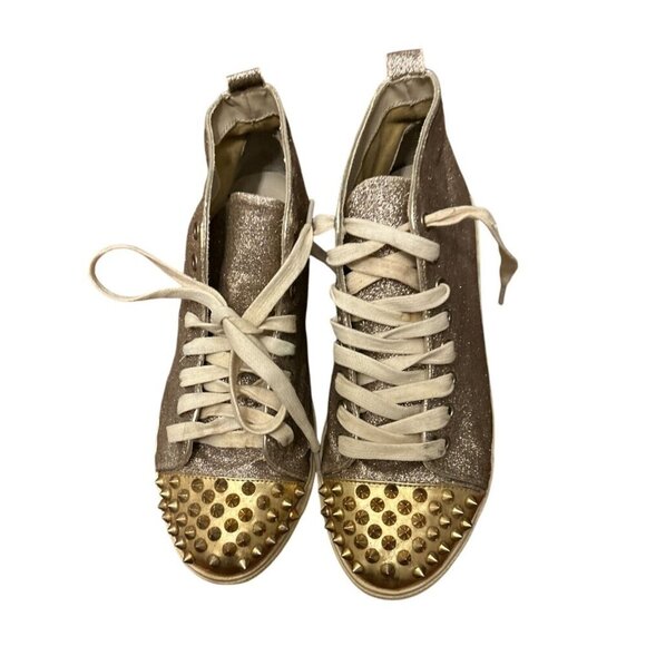 Steve Madden Gold & Glitter High-Top Sneakers With Studded Toes Size 6M - Picture 1 of 7